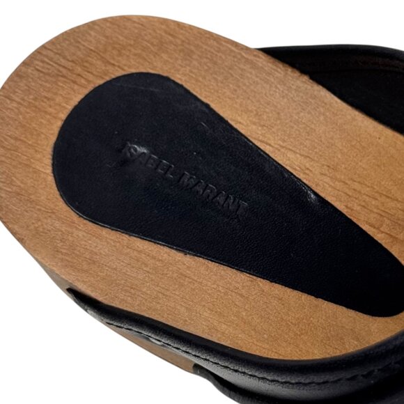 Isabel Marant Thalie Leather Clogs SZ 38 Black Wood Soles Studs Dutch Swedish - Picture 8 of 16